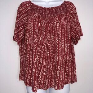Lucky Brand Top Womens S Burnt Orange White Short Sleeve Peasant Boho Bohemian